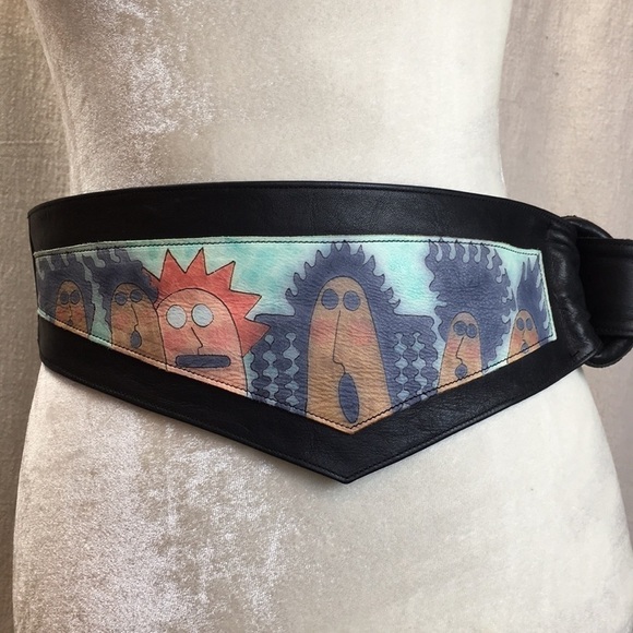 Vintage painted Leather D ring Belt main image 4